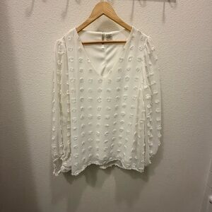 Cute White Textured Women's Blouse